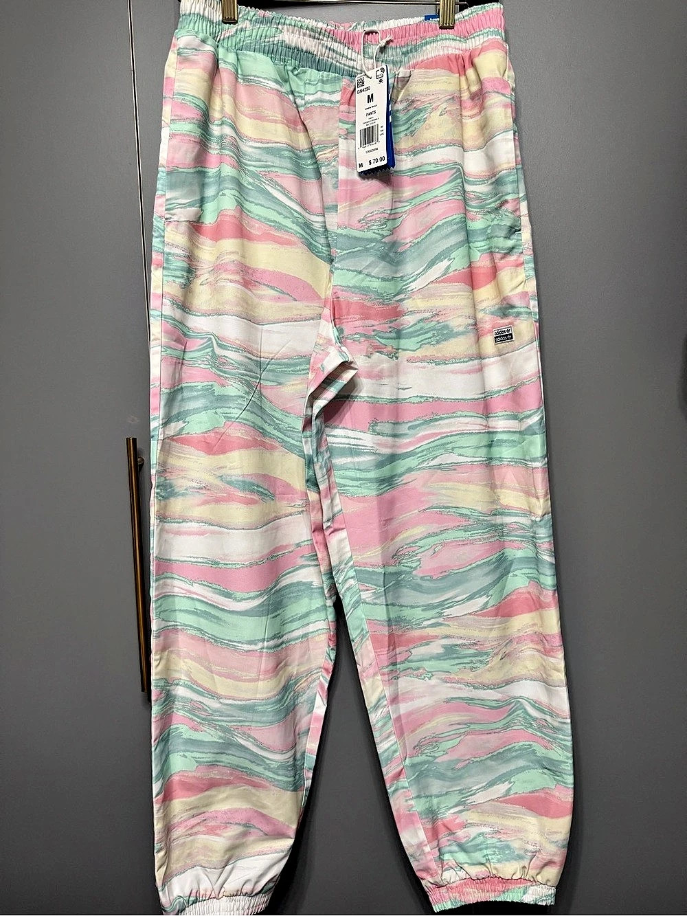 adidas Originals R.Y.V. Pastel Marble Track Pants Pink & Green Medium